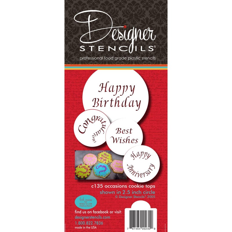 Designer Stencils Special Occasions Candy and Cookie Stencils Congratulations Best Wishes Happy Birthday and Anniversary Beigesemitransparent