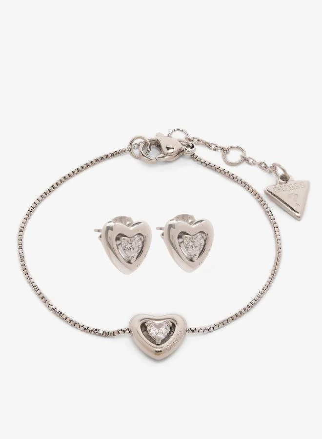 GUESS Crystal Heart Bracelet And  Studs