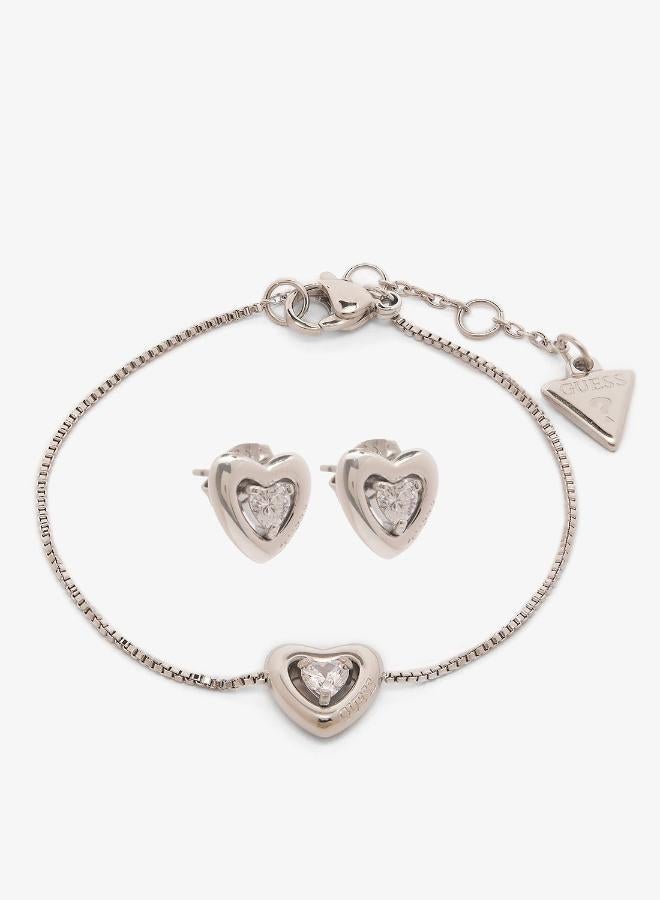 GUESS Crystal Heart Bracelet And  Studs - Image 1