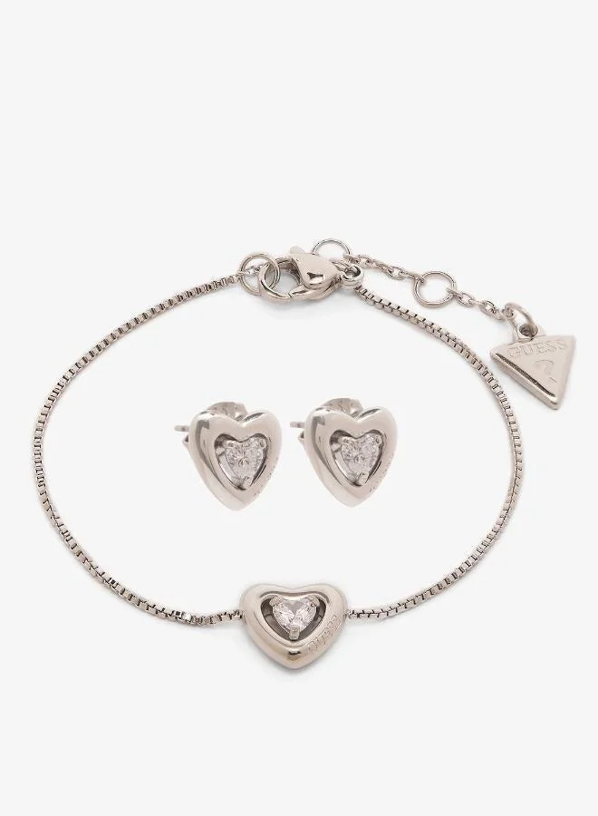 Crystal Heart Bracelet And  Studs