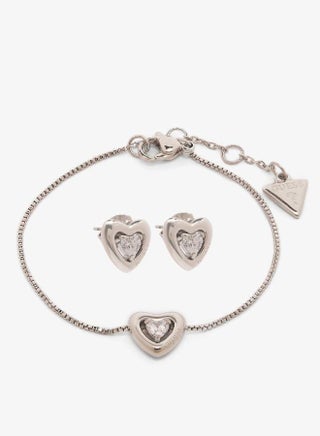 Crystal Heart Bracelet And Studs