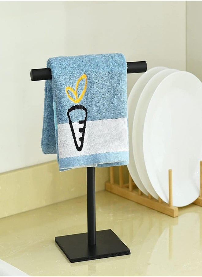 Stainless Steel T-Shaped Matte Black Freestanding Hand Towel Holder Rack with Square Base for Bathroom Kitchen Countertop