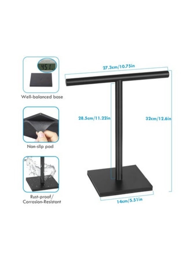 Stainless Steel T-Shaped Matte Black Freestanding Hand Towel Holder Rack with Square Base for Bathroom Kitchen Countertop