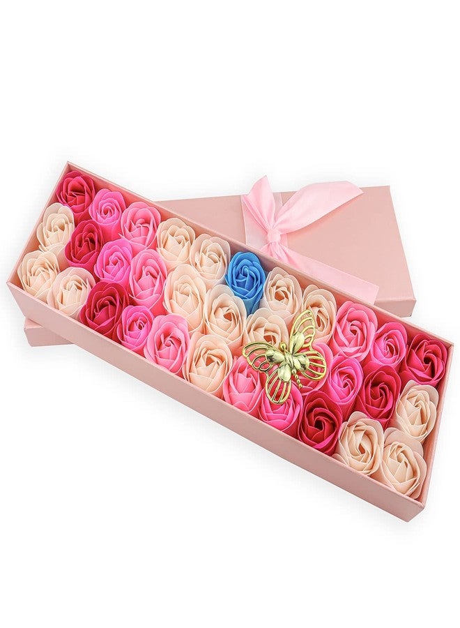 JIALEEY 33 PCS Floral Scented Bath Soap Rose Flower Petals, Plant Essential Oil Rose Soap Set Gifts Ideas for Her Women Girls Mom Valentine's Day, Pink Gift Box - Image 1