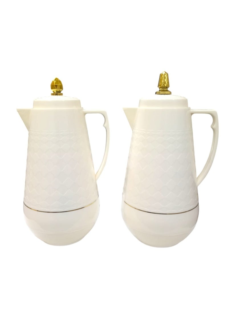 Home Master 2-Piece Thermal Tea and Coffee Flask Set – Elegant Off-White Design with Golden Decorative Lid, Keeps Hot and Cold Beverages for Hours, Perfect for Serving and Hospitality - Image 2