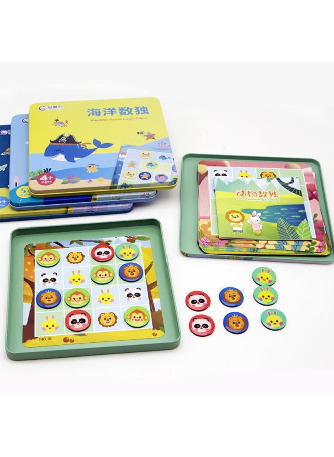 Magnetic Hui Duck Magnetic Cartoon Sudoku Game Introduction Four Six Palace Kindergarten Intelligence Development Educational Children's Toys-Color:Traffic Sudoku (Five Sudoku/4-5 Years Old)