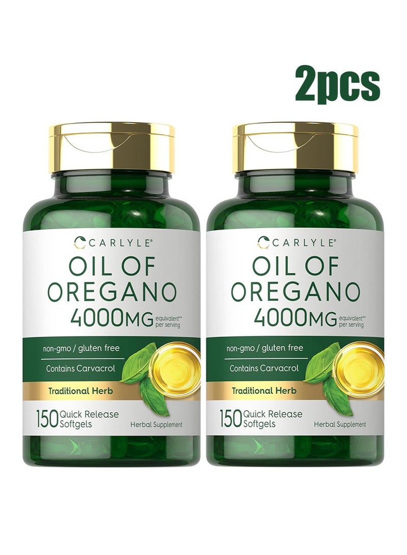 عبوتان من زيت الأوريجانو كارلايل | 150 كبسولة جيلاتينية | مكمل غذائي خالٍ من الكائنات المعدلة وراثيًا والغلوتين | يحتوي على الكارفاكرول | مستخلص عالي الفعالية | مكمل غذائي عشبي - Image 1