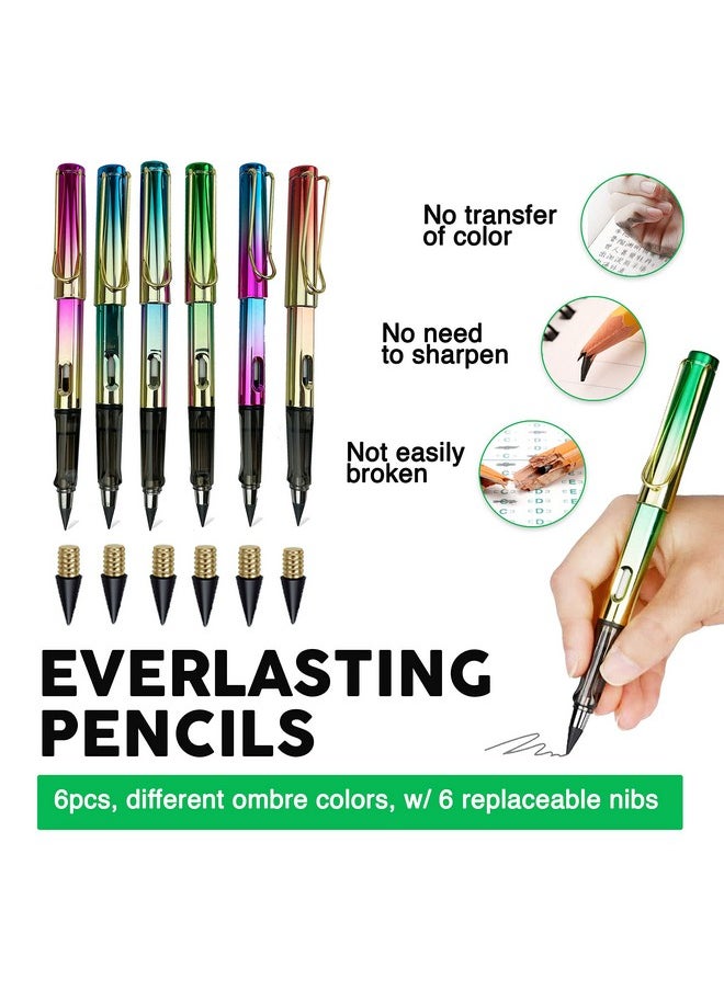 Primo Lines - Infinity Pencil Set: 6 Forever Pencil W Eraser Replaceable Nibs & 3 Pencil Holder Black Everlasting Inkless Pen Technology Replaces 100 Wooden Pencils Never Sharpen Pencil Classroom Essentials - Image 1