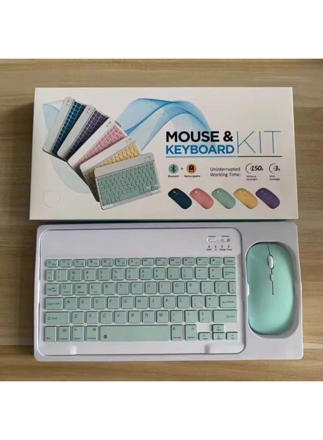 Wireless Bluetooth Keyboard Charging Cable For IPad Android Tablets Mobile Phones Universal Set Ergonomic Design Customizable-Color:Light Green-Product Type:Enhanced Keyboard Dual-mode Mouse - Image 1