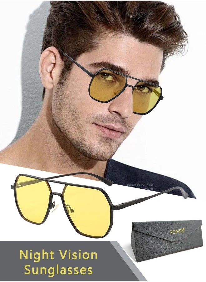 roaiss Men's Polarized Night Vision Glasses for Driving, UV400 Protection Sun Glasses with Aluminum Magnesium Alloy Frame, Square Glasses for Men Driving, Fishing, Golfing, Traveling  - Image 1