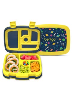 بنتجو صندوق غداء للأطفال من Bentgo Kids Prints، مقاوم للتسرب، بخمسة أقسام، بتصميم بينتو - أحجام مثالية للحصص للأعمار من 3 إلى 7 سنوات، متين، مقاوم للسقوط، آمن للاستخدام في غسالة الأطباق، ومصنوع من مواد خالية من مادة BPA (Space)  - Image 1