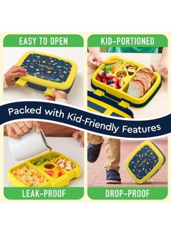 بنتجو صندوق غداء للأطفال من Bentgo Kids Prints، مقاوم للتسرب، بخمسة أقسام، بتصميم بينتو - أحجام مثالية للحصص للأعمار من 3 إلى 7 سنوات، متين، مقاوم للسقوط، آمن للاستخدام في غسالة الأطباق، ومصنوع من مواد خالية من مادة BPA (Space)  - Image 4
