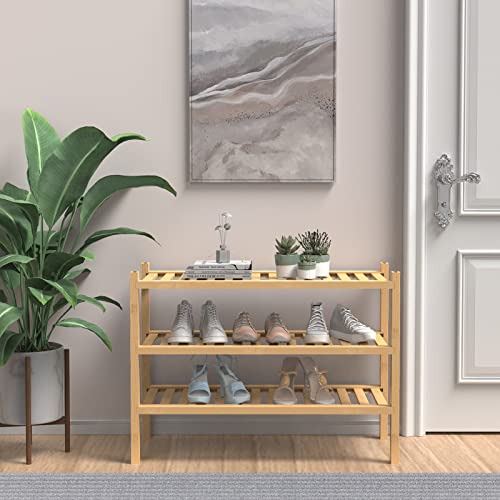 ROMGUAR CRAFT (Thick Bamboo Shoe Rack for Entryway, 3-Tier Free Standing Shoe Racks Stackable Shoe Rack Organizer for Hallway Closet Living Room 27 x12 x21 Inches - Image 2