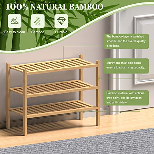 ROMGUAR CRAFT (Thick Bamboo Shoe Rack for Entryway, 3-Tier Free Standing Shoe Racks Stackable Shoe Rack Organizer for Hallway Closet Living Room 27 x12 x21 Inches - Image 5