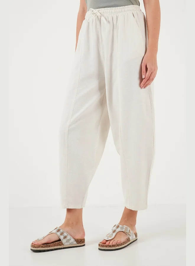 Lela Lela Cotton Relaxed Fit Normal Waist Tapered Leg Trousers Women's TROUSERS 668YP5198