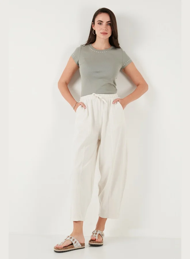 ليلا بنطلون نسائي قطن بقصة مريحة وخصر عادي وساق مستدقة