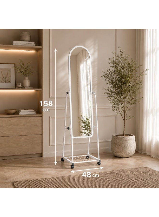 alsaada home Full-Length Free Standing Floor Mirror with Wheels & Metal Frame, 158x48 cm - White - Image 3