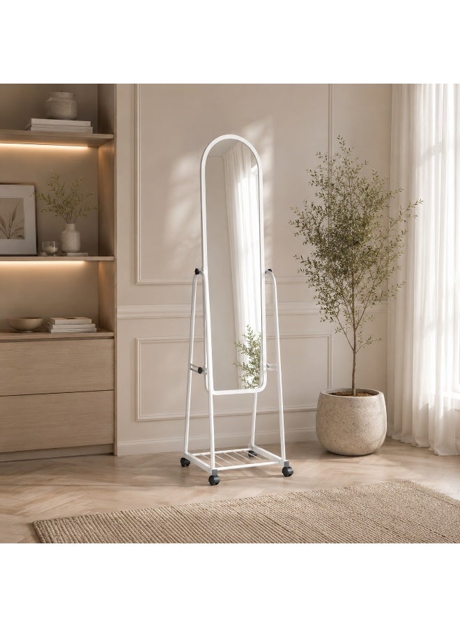 alsaada home Full-Length Free Standing Floor Mirror with Wheels & Metal Frame, 158x48 cm - White - Image 2