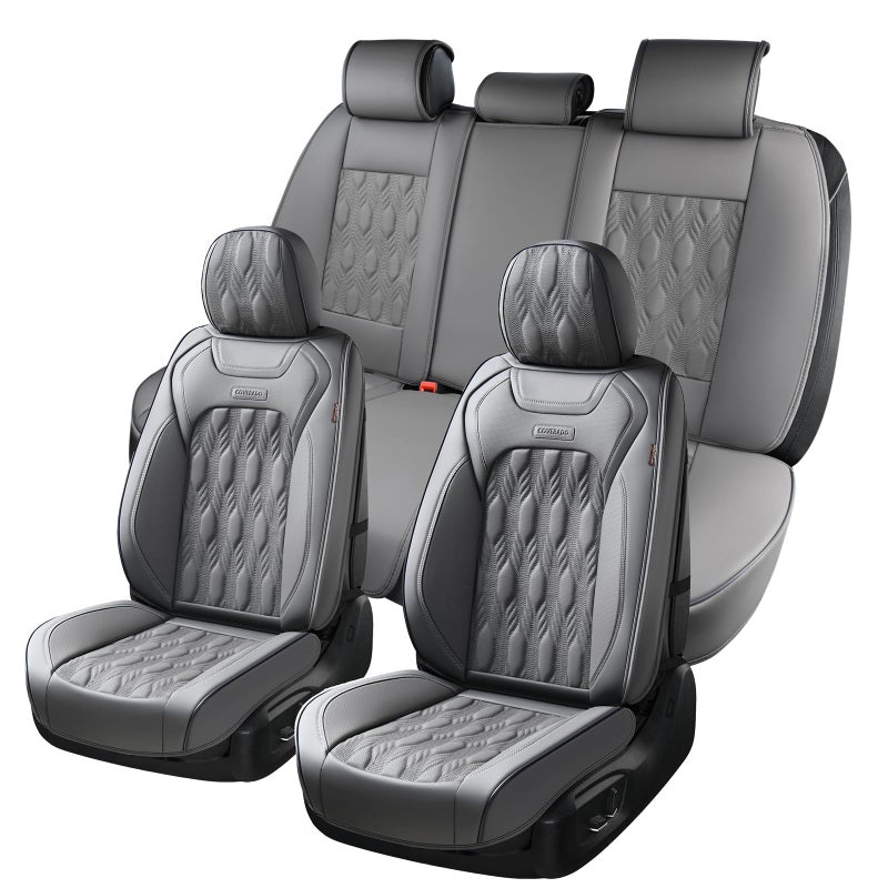 Coverado Car Seat Covers Full Set 5 Seats Leather Seat Covers for Cars Waterproof Seat Covers Front and Back Car Seat Protectors Car Seat Cushions Universal Fit for Most Cars Gray