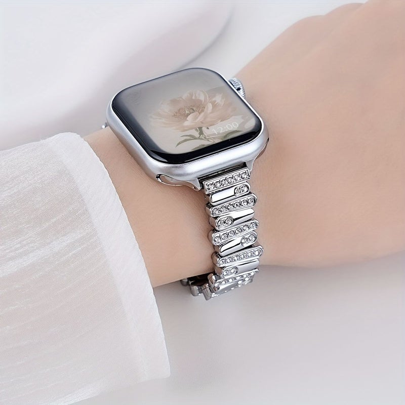 سوار ساعة نسائي معدني من قطعة واحدة مزين بأحجار الراين الفضي، مناسب لساعات Apple Watch بمقاسات 38 مم، 40 مم، 41 مم، S10، 42 مم، وسلسلة Ultra 9، 8، 7، 6، 5، 4, 3, SE - Image 5