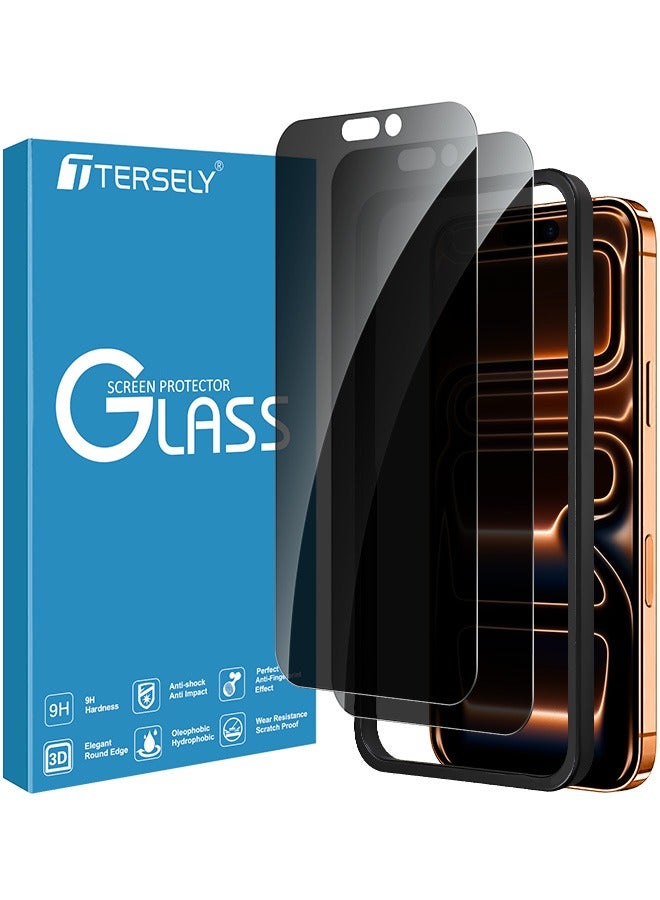 بشكل مختصر [عبوة من قطعتين] واقي شاشة خصوصية لهاتف iPhone 17 Pro Max مقاس 6.9 بوصة مع إطار محاذاة للتركيب، زجاج مقوى غير لامع ومقاوم للتجسس ومناسب للزجاج المقوى المنحني - Image 1