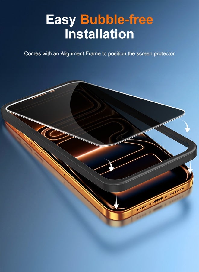 بشكل مختصر [عبوة من قطعتين] واقي شاشة خصوصية لهاتف iPhone 17 Pro Max مقاس 6.9 بوصة مع إطار محاذاة للتركيب، زجاج مقوى غير لامع ومقاوم للتجسس ومناسب للزجاج المقوى المنحني - Image 5