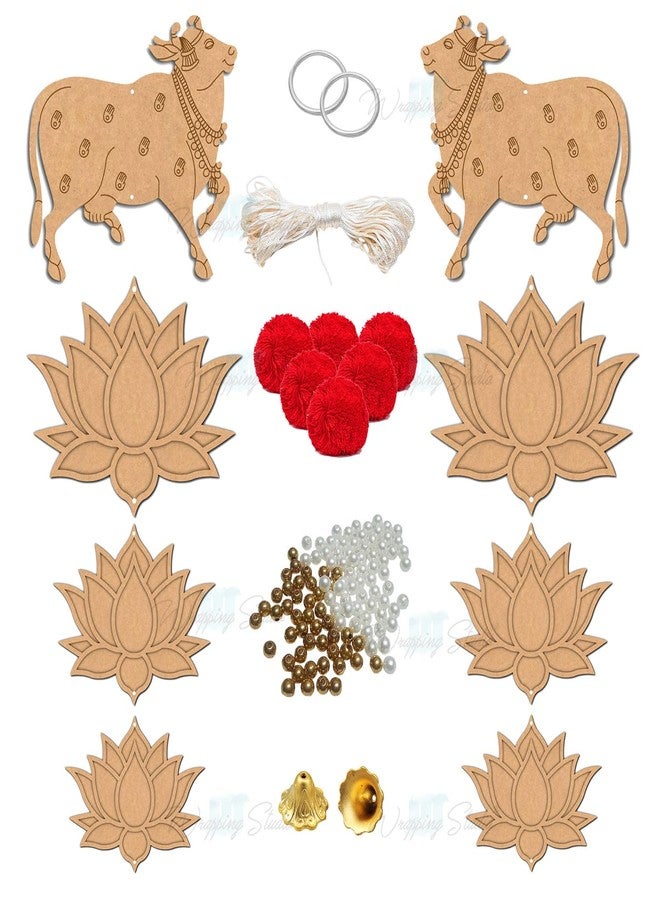 WRAPPING STUDIO Painting Pichwai Cow and Lotus Pre Marked MDF Cutouts, Art and Craft kit for Adults, Diwali Decor,Wall Hanging Decor (Multicolor) - Image 1