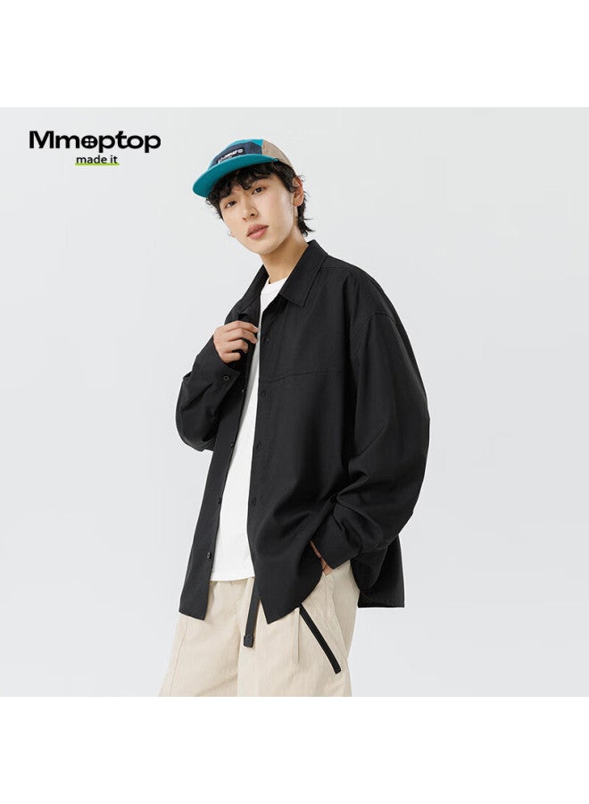 Mmoptop Style Long-sleeve Shirt Workwear Jacket For Men, Spring And Autumn Style, High-end Feel, Loose Casual Shirt, 6257 Black XL - Image 5
