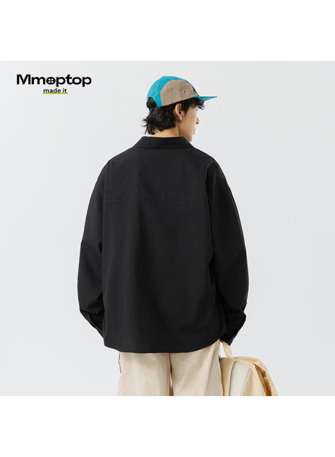 Mmoptop Style Long-sleeve Shirt Workwear Jacket For Men, Spring And Autumn Style, High-end Feel, Loose Casual Shirt, 6257 Black XL - Image 2