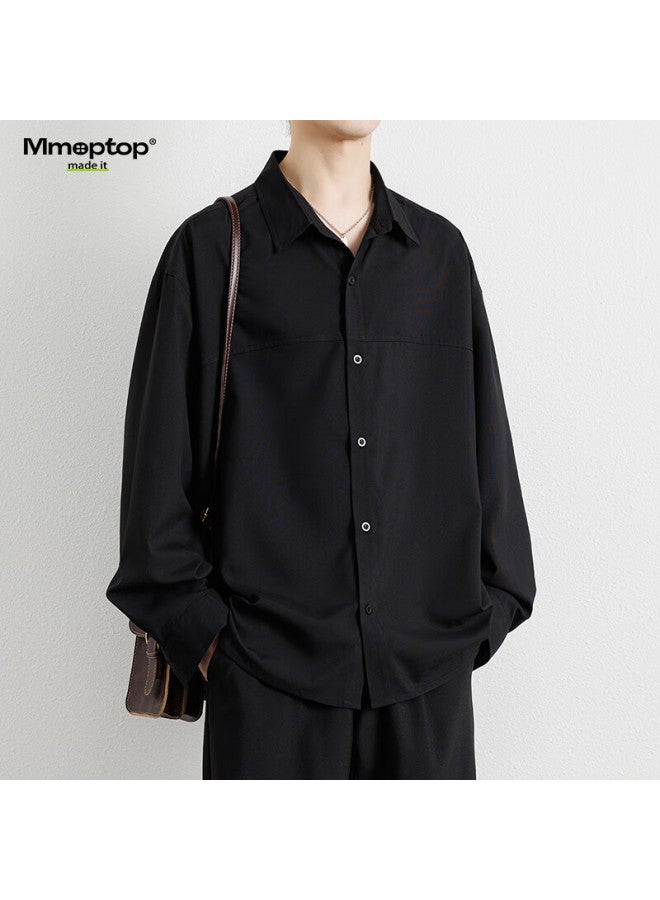 Mmoptop Style Long-sleeve Shirt Workwear Jacket For Men, Spring And Autumn Style, High-end Feel, Loose Casual Shirt, 6257 Black XL - Image 1