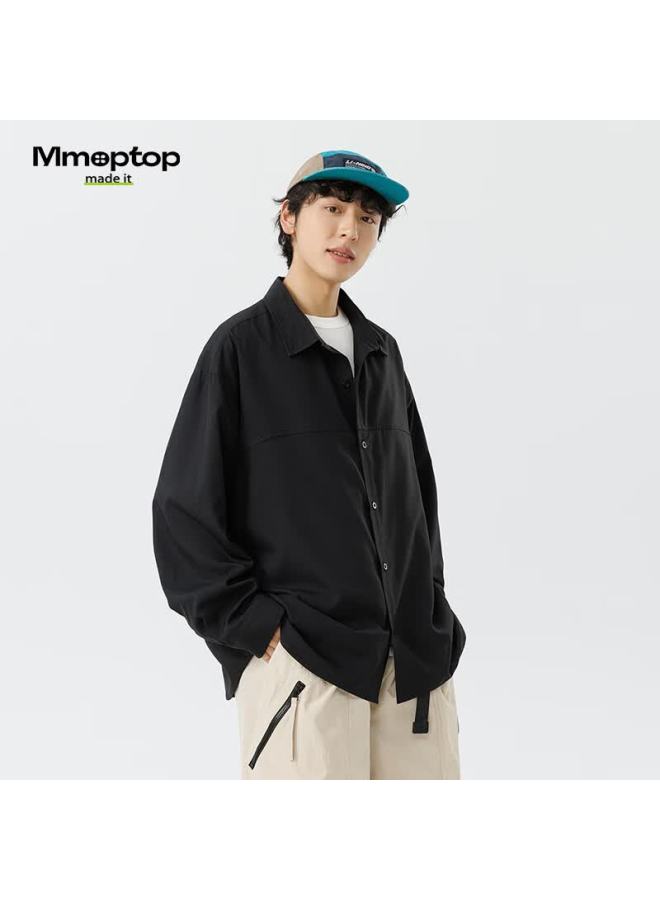 Mmoptop Style Long-sleeve Shirt Workwear Jacket For Men, Spring And Autumn Style, High-end Feel, Loose Casual Shirt, 6257 Black XL - Image 4