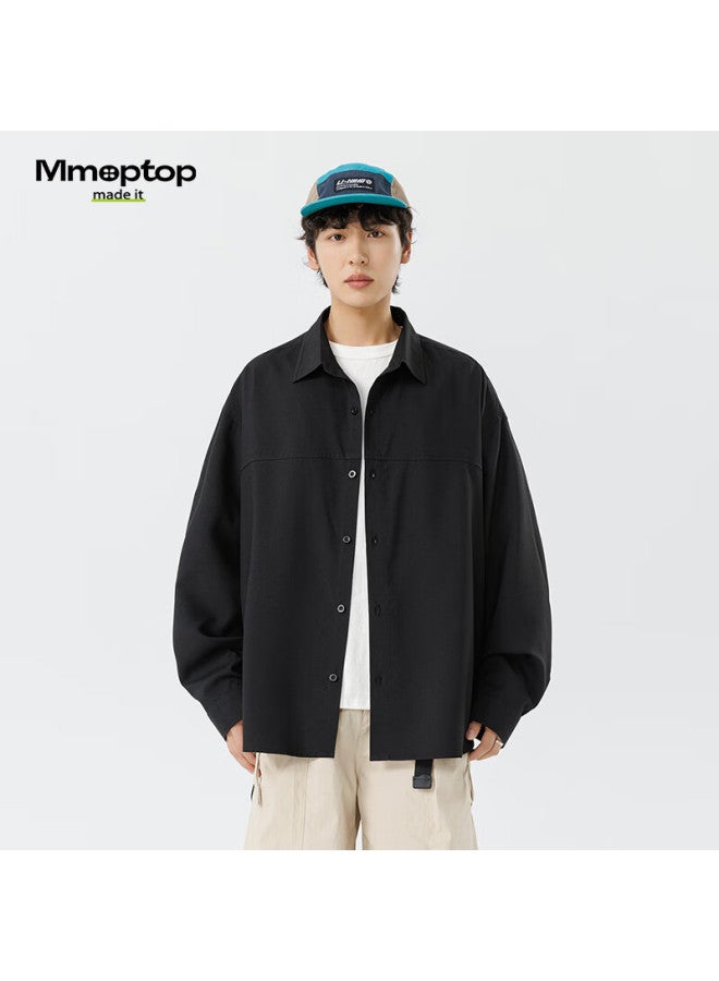 Mmoptop Style Long-sleeve Shirt Workwear Jacket For Men, Spring And Autumn Style, High-end Feel, Loose Casual Shirt, 6257 Black XL - Image 3