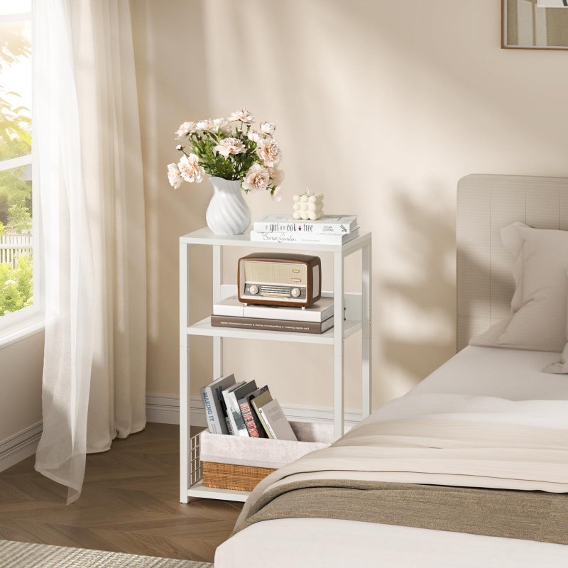 LELELINKY White Side Table,Small Printer Stand with Storage Shelf,3 Tier Industrial Bedside Tables,Vinyl Record Player Stand,Modern Sofa Night Stands for Living Room Bedroom Office Small Spaces - Image 4