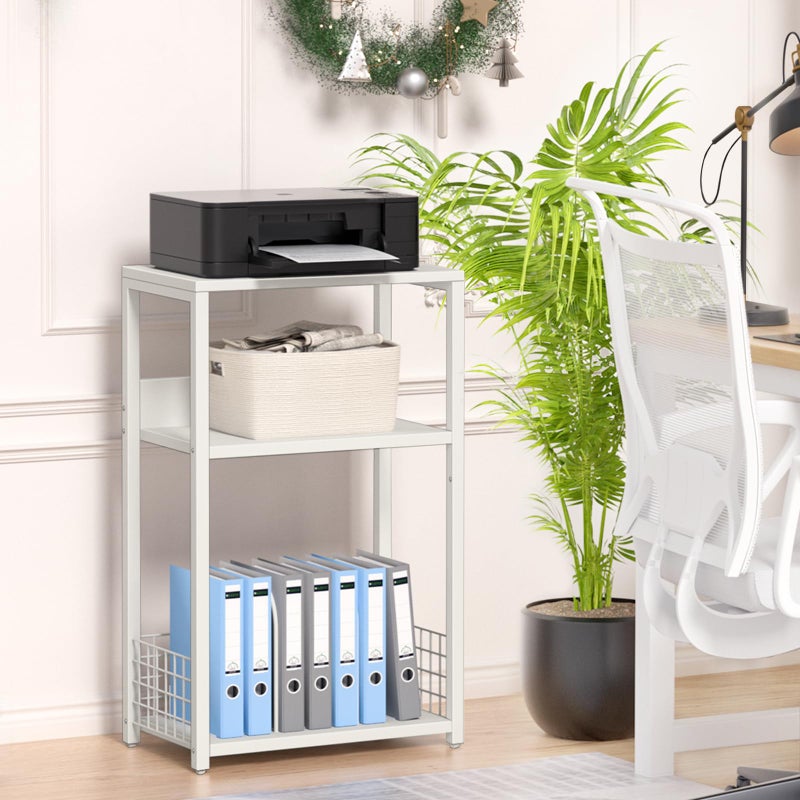 LELELINKY White Side Table,Small Printer Stand with Storage Shelf,3 Tier Industrial Bedside Tables,Vinyl Record Player Stand,Modern Sofa Night Stands for Living Room Bedroom Office Small Spaces - Image 5
