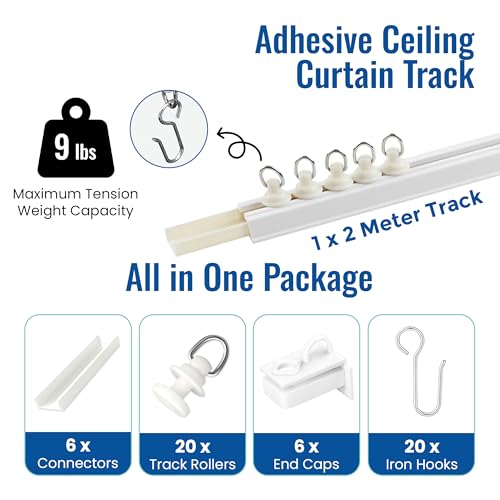 UrbanRed Self Adhesive Curtain Track (2 Meter, 6.5 ft) for Smooth Ceiling or Wall - No Drill, Screws, Ceiling Curtain Track, Curtains Rod, Ceiling Mount, Adhesive Curtains Rod (Non-Flexible) - Image 2