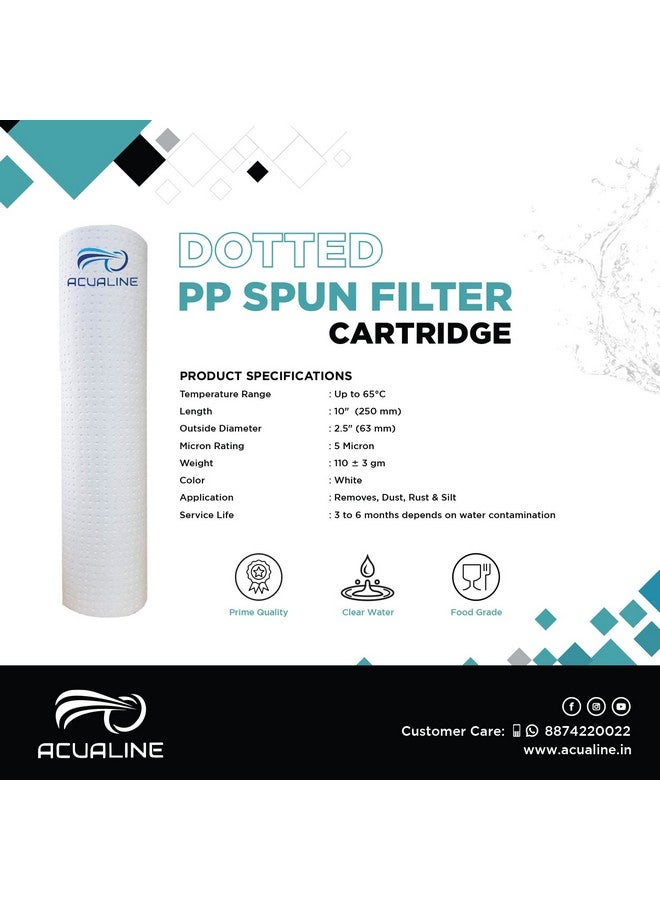ACUALINE Dotted High Density Spun Filter for Water Purifier, 10 Inch 5 Micron Water Filter Cartridge, 110 gm Filter Candle, Pre Filter Cartridge for RO Water Purifier (Pack of 4) - Image 3