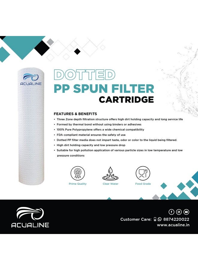 ACUALINE Dotted High Density Spun Filter for Water Purifier, 10 Inch 5 Micron Water Filter Cartridge, 110 gm Filter Candle, Pre Filter Cartridge for RO Water Purifier (Pack of 4) - Image 2
