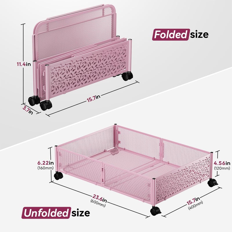 PHINOX Under the Bed Storage Containers with Wheels, Under Bed Storage, Under Bed Shoe Storage Organizer Drawer, Tool-free Assembly Metal Underbed Storage Containers -Pink - Image 2