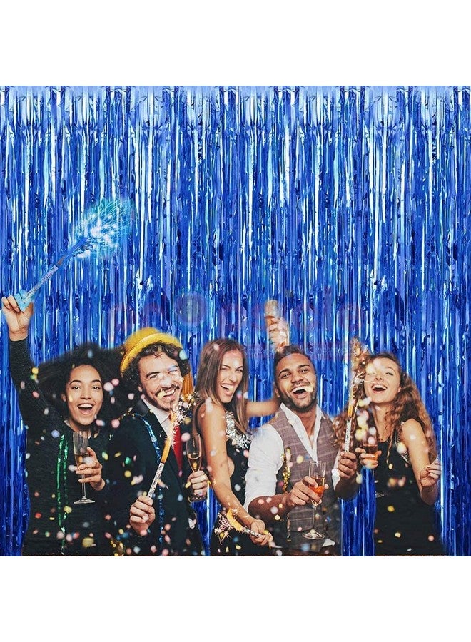 Propsicle Propsicle 4 pcs 3ftx6ft Blue Foil Curtains Fringe Shimmer Backdrop Birthday Decoration for Boys Girls, Anniversary, Bachelorette Party Decoration - Pack of 4 | Light-filtering  - Image 5