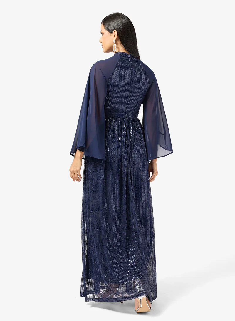 خزانة Shimmer Dress With Flare Sleeves