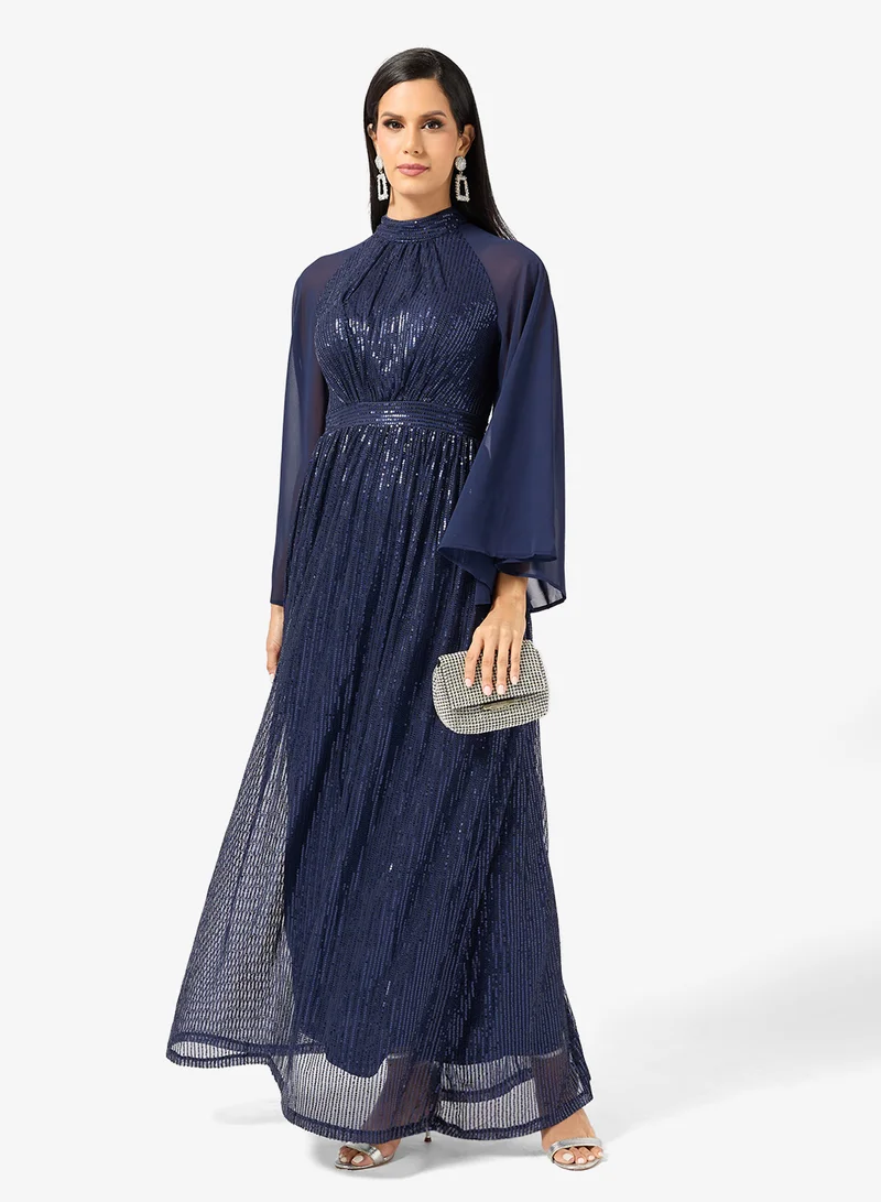 خزانة Shimmer Dress With Flare Sleeves
