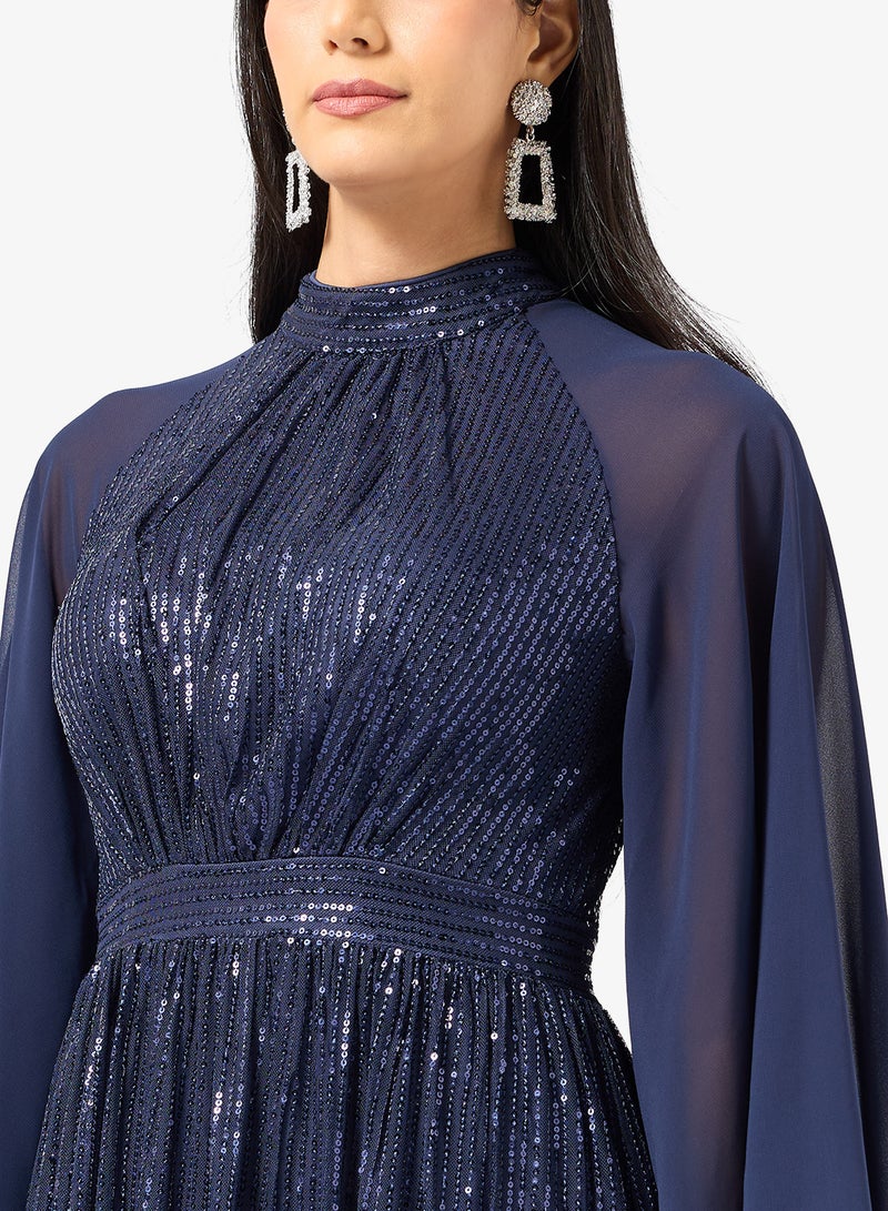 Khizana Shimmer Dress With Flare Sleeves - Image 3