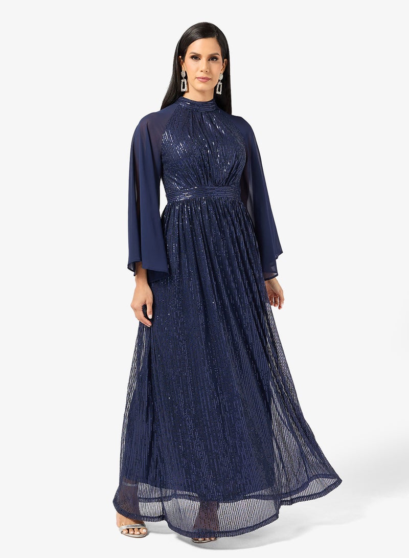Khizana Shimmer Dress With Flare Sleeves - Image 4