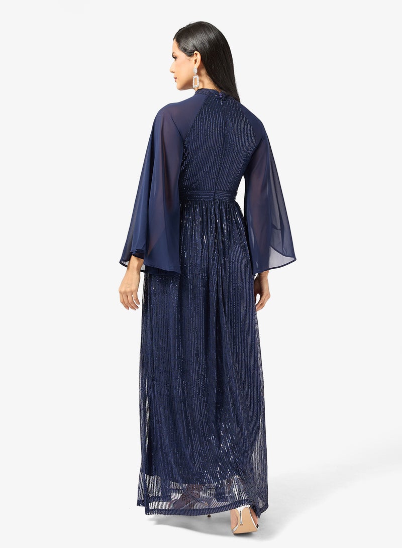 Khizana Shimmer Dress With Flare Sleeves - Image 2