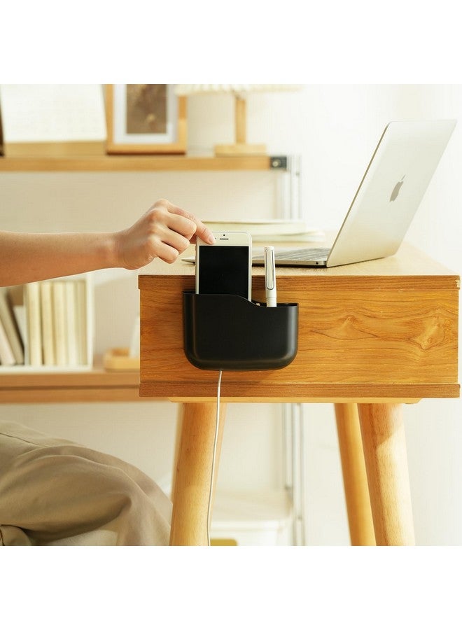 SUNFICON 3 Pack Adhesive Remote Control Holder Wall Mount Media Player Controller Holder Universal Tv Remote Organizer Caddy Box Tray Hollow Bottom Phone Charging Home Office Desk Nightstand Black - Image 4