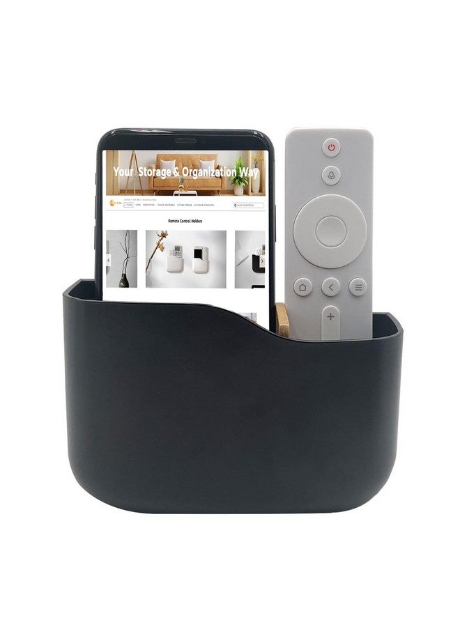 SUNFICON 3 Pack Adhesive Remote Control Holder Wall Mount Media Player Controller Holder Universal Tv Remote Organizer Caddy Box Tray Hollow Bottom Phone Charging Home Office Desk Nightstand Black - Image 2