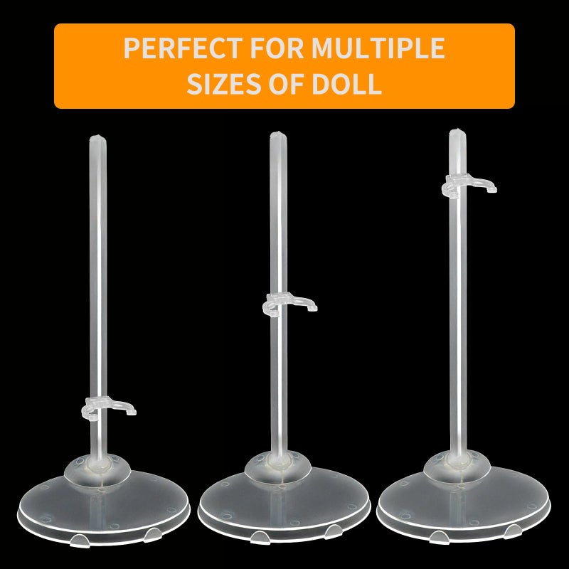 Zilphoba 12-Pack Adjustable Doll Stands for 8-12 Inch Dolls, Clear Plastic, Hobby Figure Display Stands - Image 3