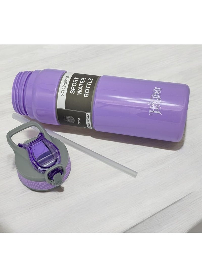 QSHOP Leak Proof Sports Water Bottle with Straw, Portable Drinking Bottle Modern Durable for Gym and Fitness (800m), BPA Free  - Image 2