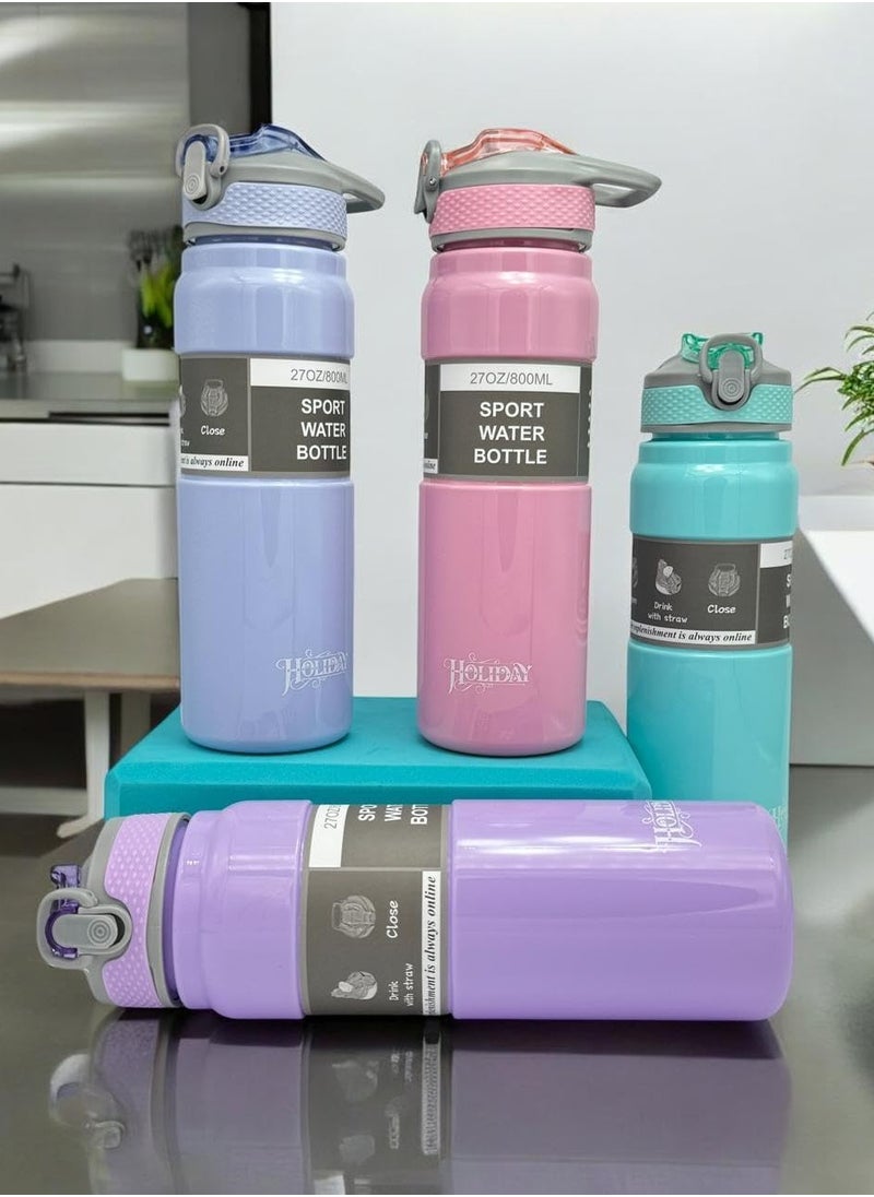 QSHOP Leak Proof Sports Water Bottle with Straw, Portable Drinking Bottle Modern Durable for Gym and Fitness (800m), BPA Free  - Image 3