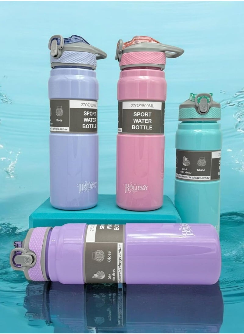 QSHOP Leak Proof Sports Water Bottle with Straw, Portable Drinking Bottle Modern Durable for Gym and Fitness (800m), BPA Free  - Image 5